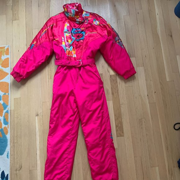 Fifth Avenue Pants - Vintage Skiing Jumpsuit 1980s 5th Avenue Italy Pink Retro Onesie US4